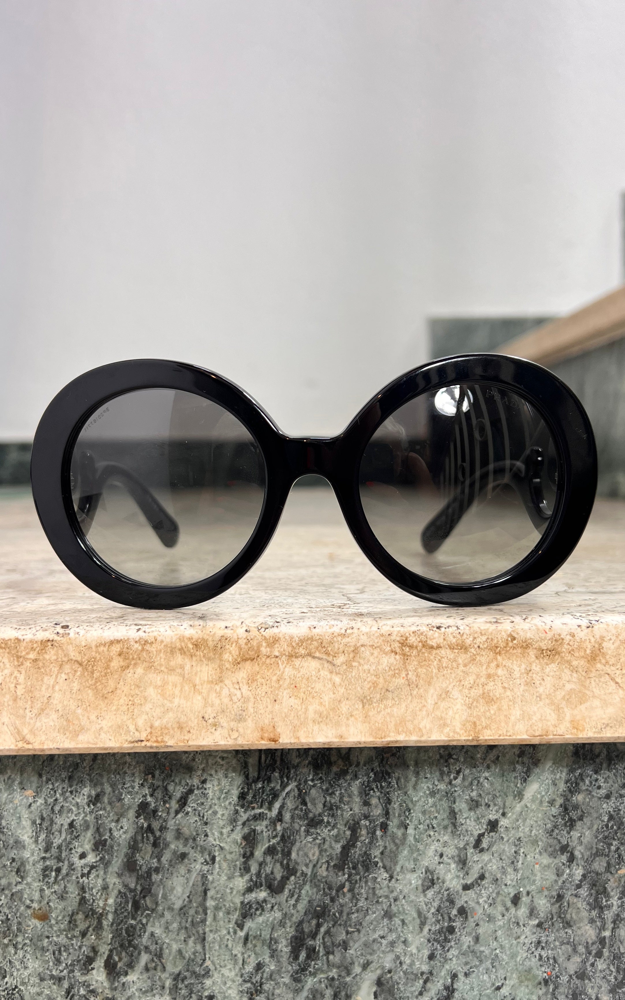 2015 Prada Baroque Oversized Round Sunglasses – Black