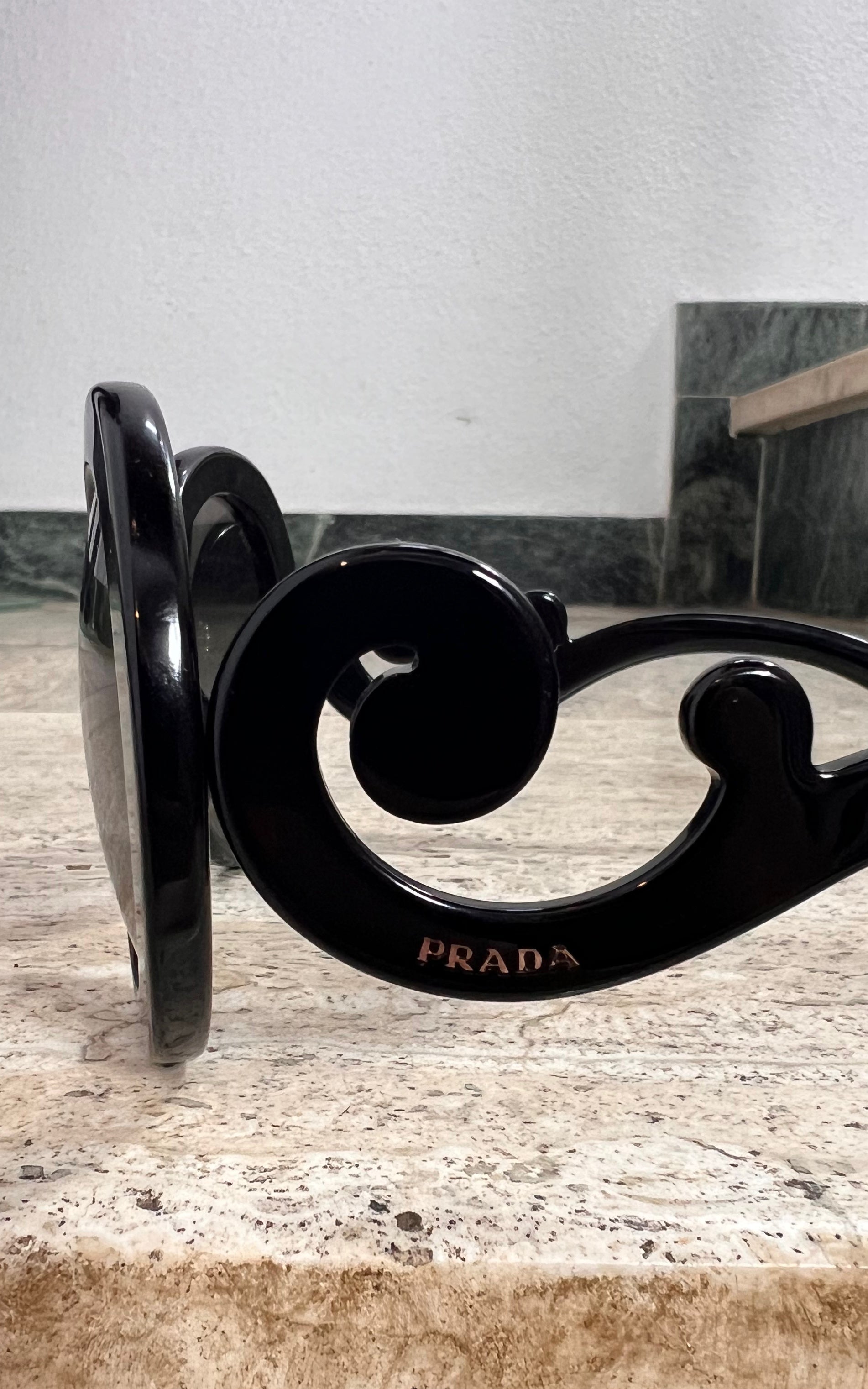 2015 Prada Baroque Oversized Round Sunglasses – Black