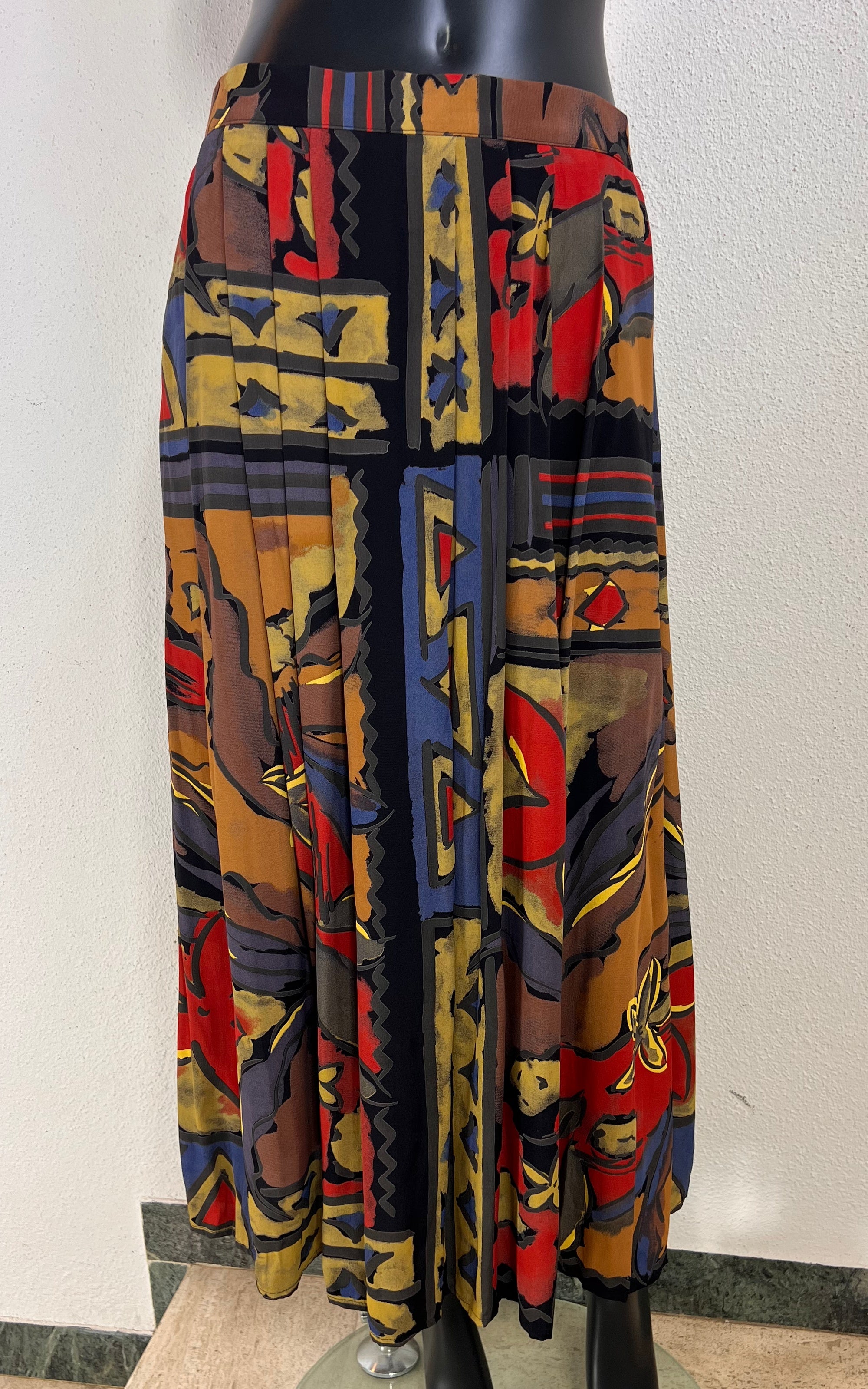 Vintage Donna Romana Abstract Floral Pleated Maxi Skirt