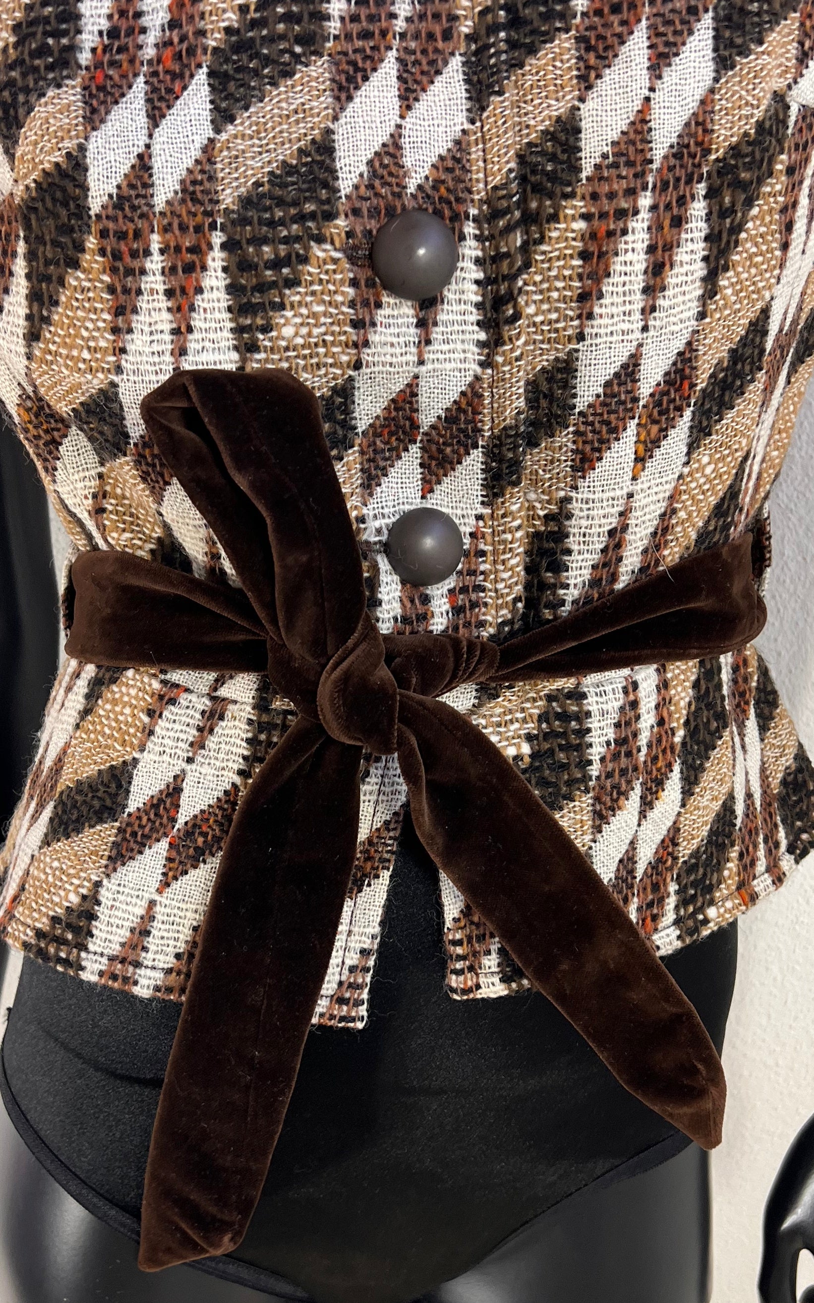 1960s Lalonde Paris Haute Couture Woven Vest with Velvet Belt