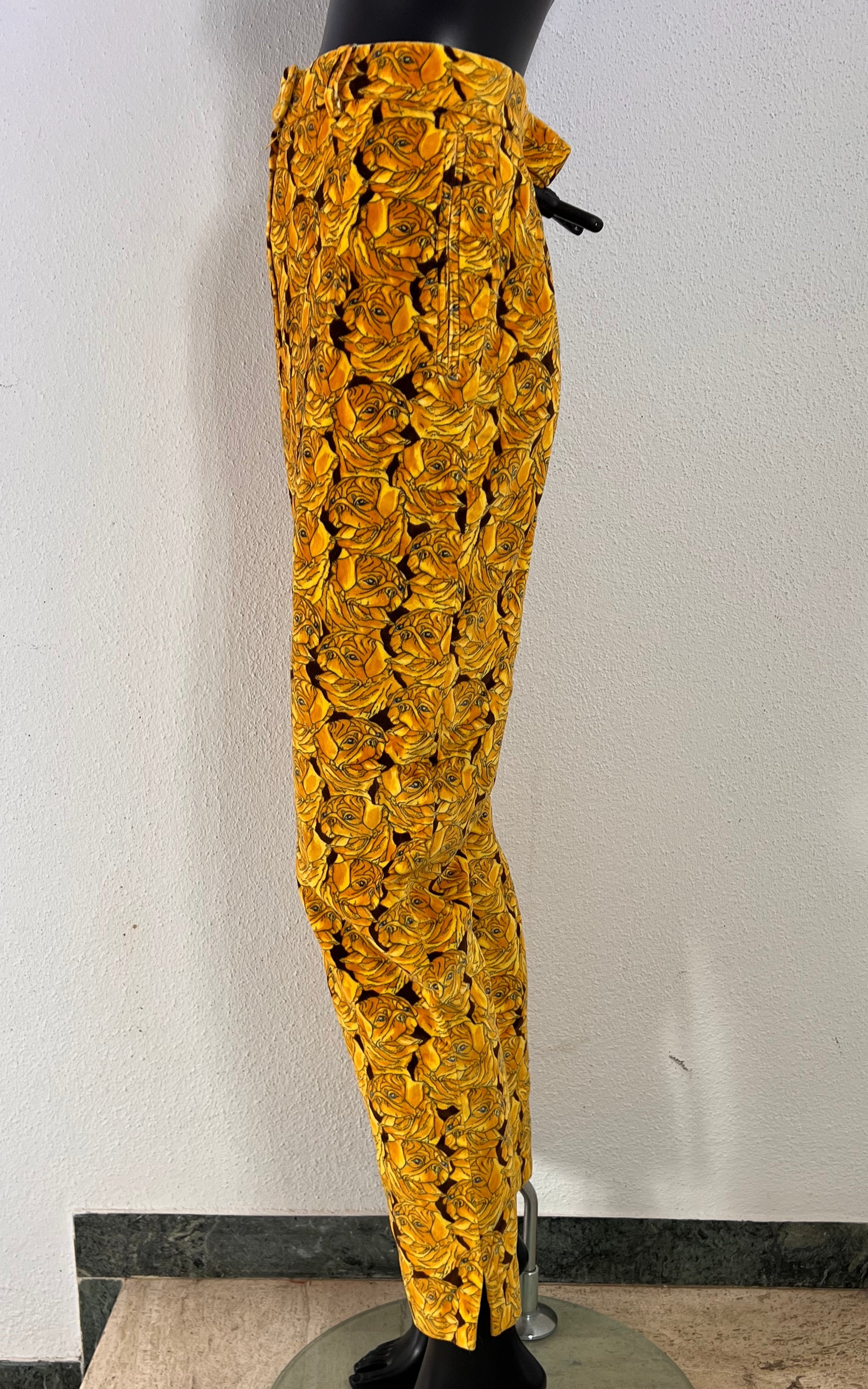 Super Rare ESCADA by Margaretha Ley Velvet Dog Pug Print Trousers