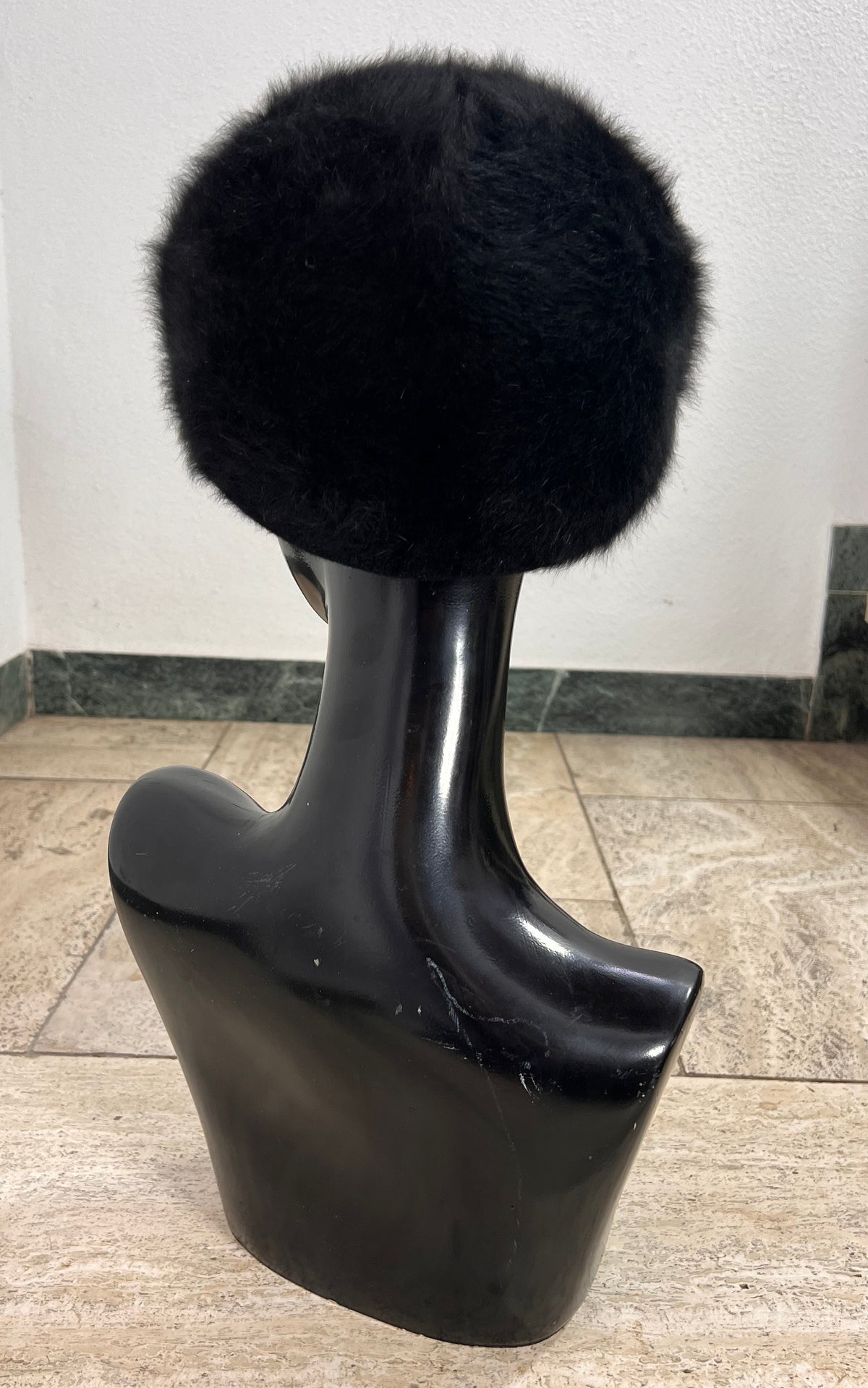 Vintage Black Angora Blend Beret Hat
