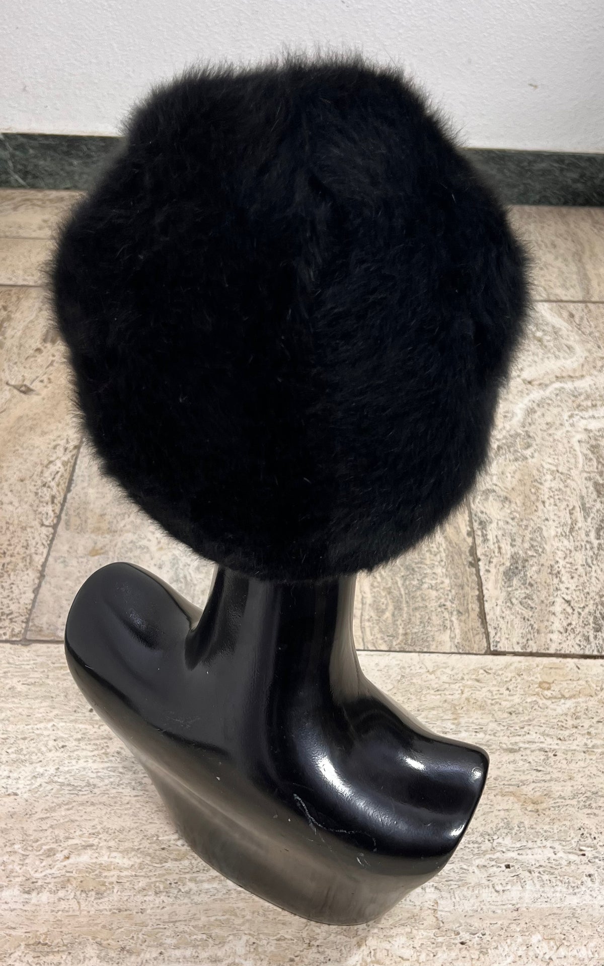 Vintage Black Angora Blend Beret Hat