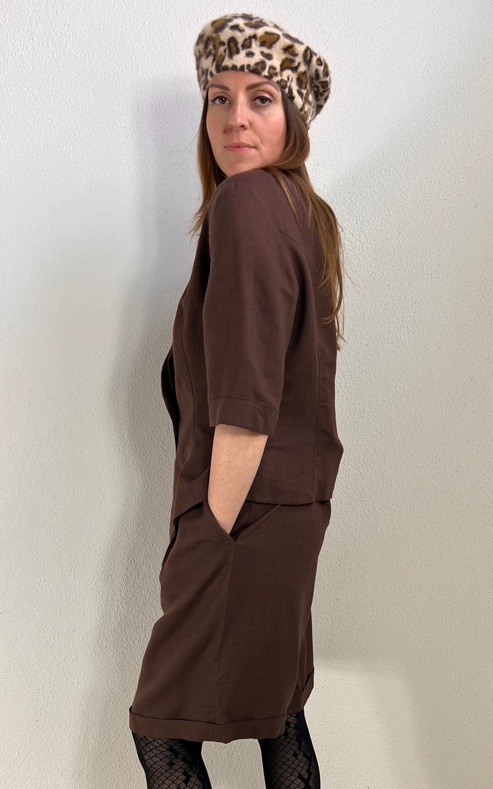 Vintage Brown Linnen Short Suit
