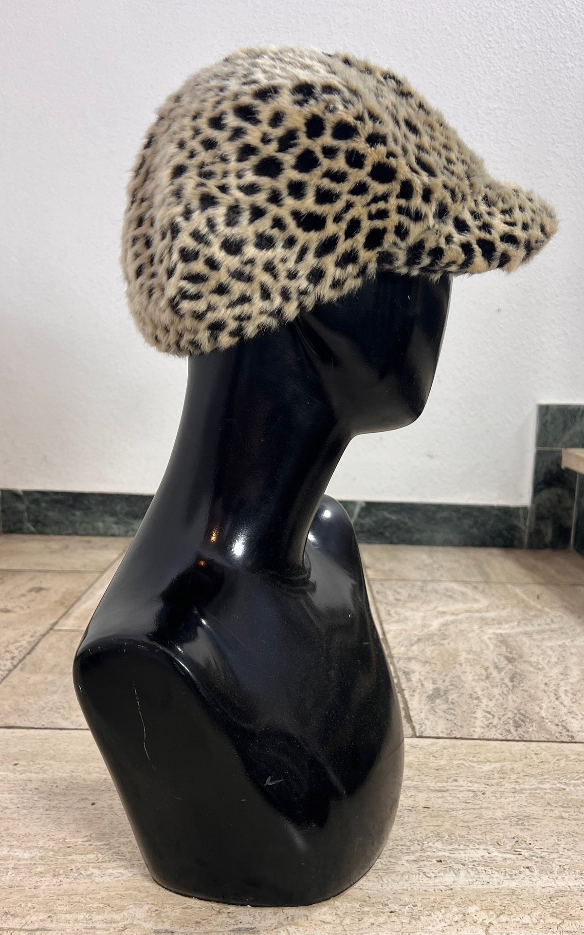 Leopard Print Faux Fur Baker Boy Hat
