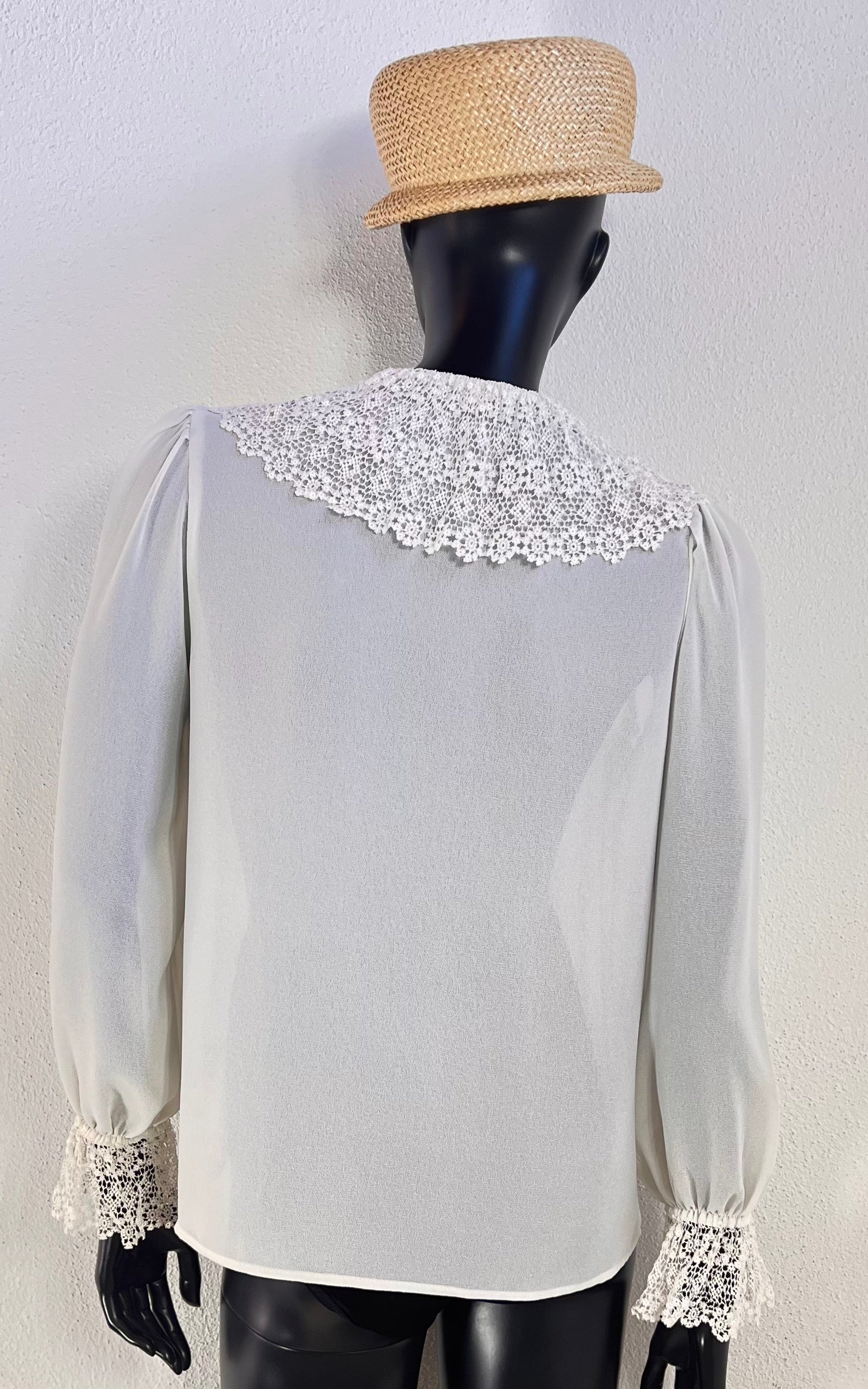 Vintage Lace Collar Blouse with Rhinestones