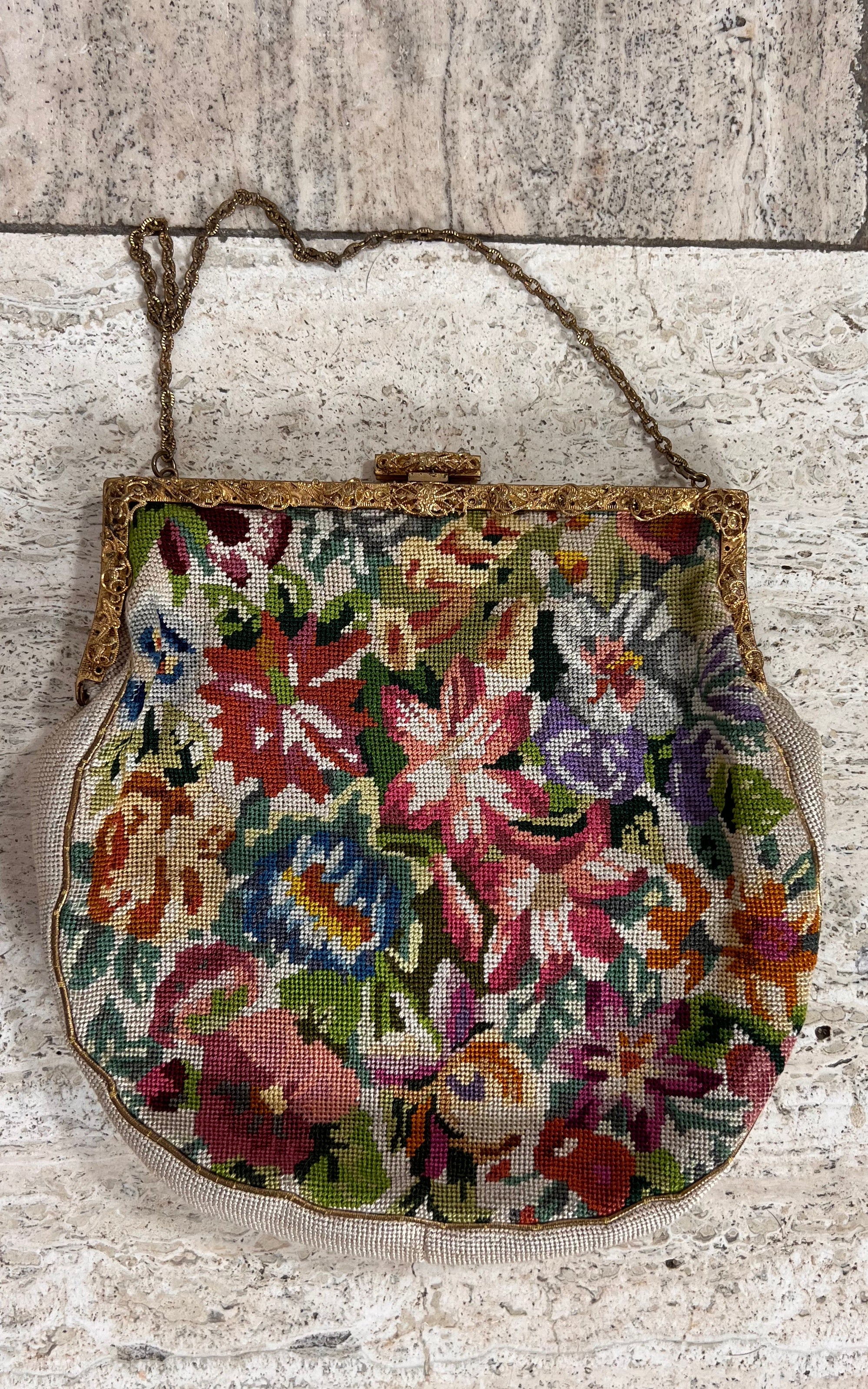 Vintage Floral Tapestry Evening Bag