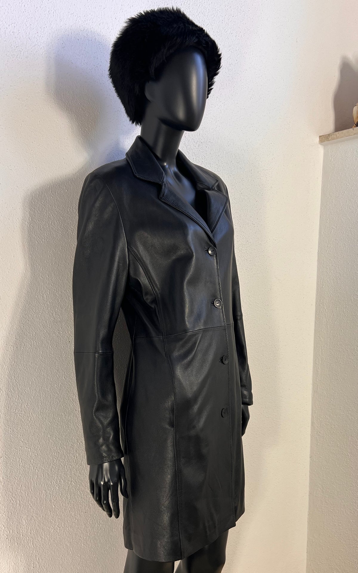 Vintage Y2K Black Lambskin Leather Coat by Cabrini