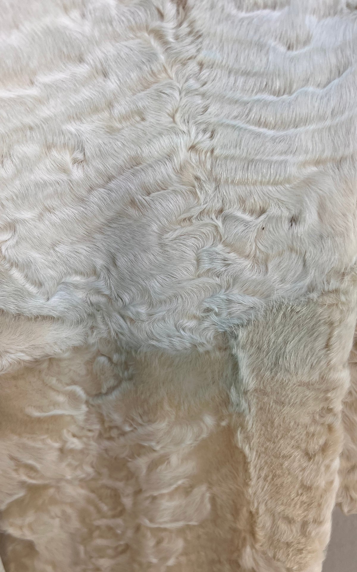 Vintage 70s Ivory Shearling Cape with Geometric Leather Trim