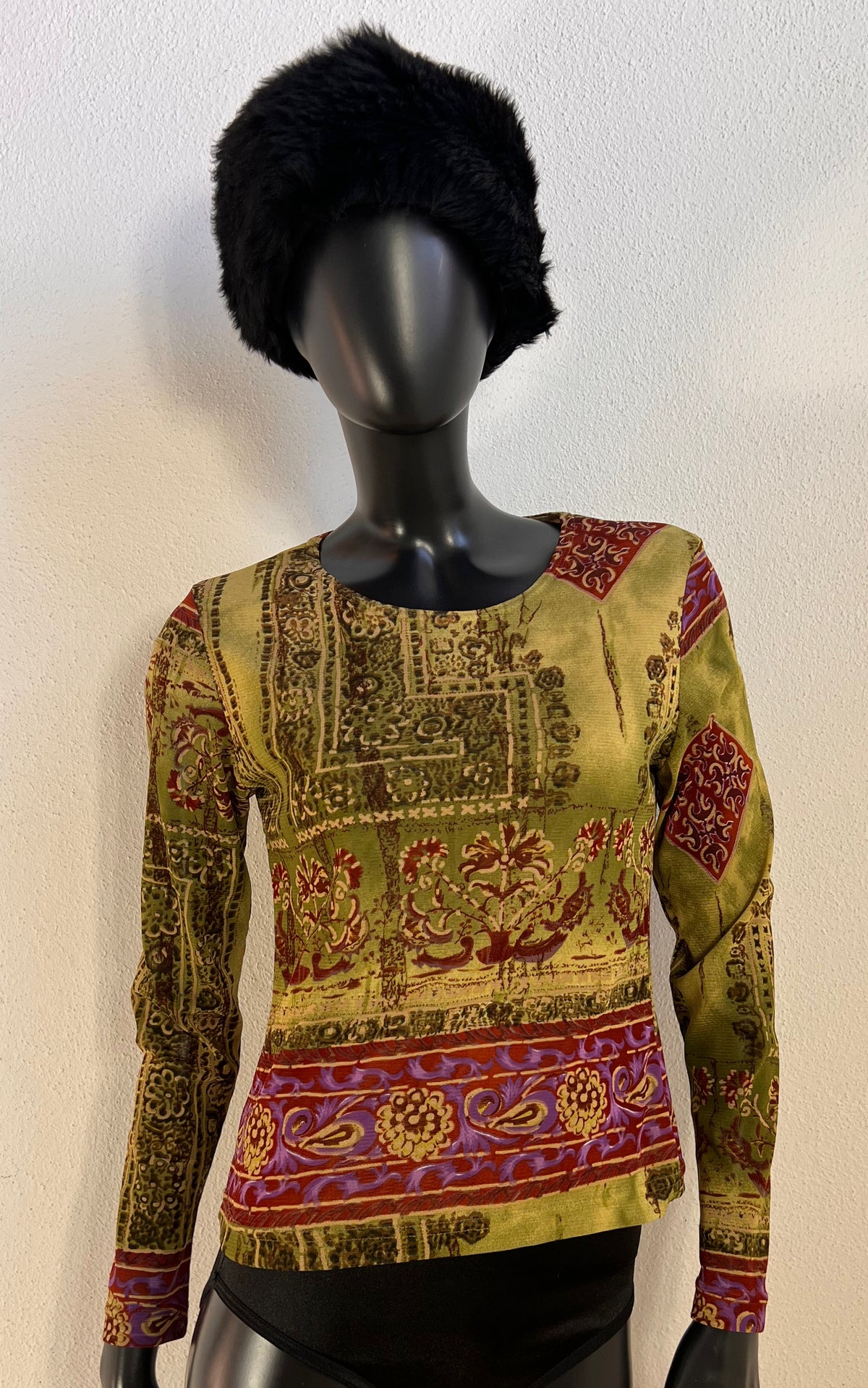 Vintage 90s Nienhaus Ornamental Print Mesh Shirt