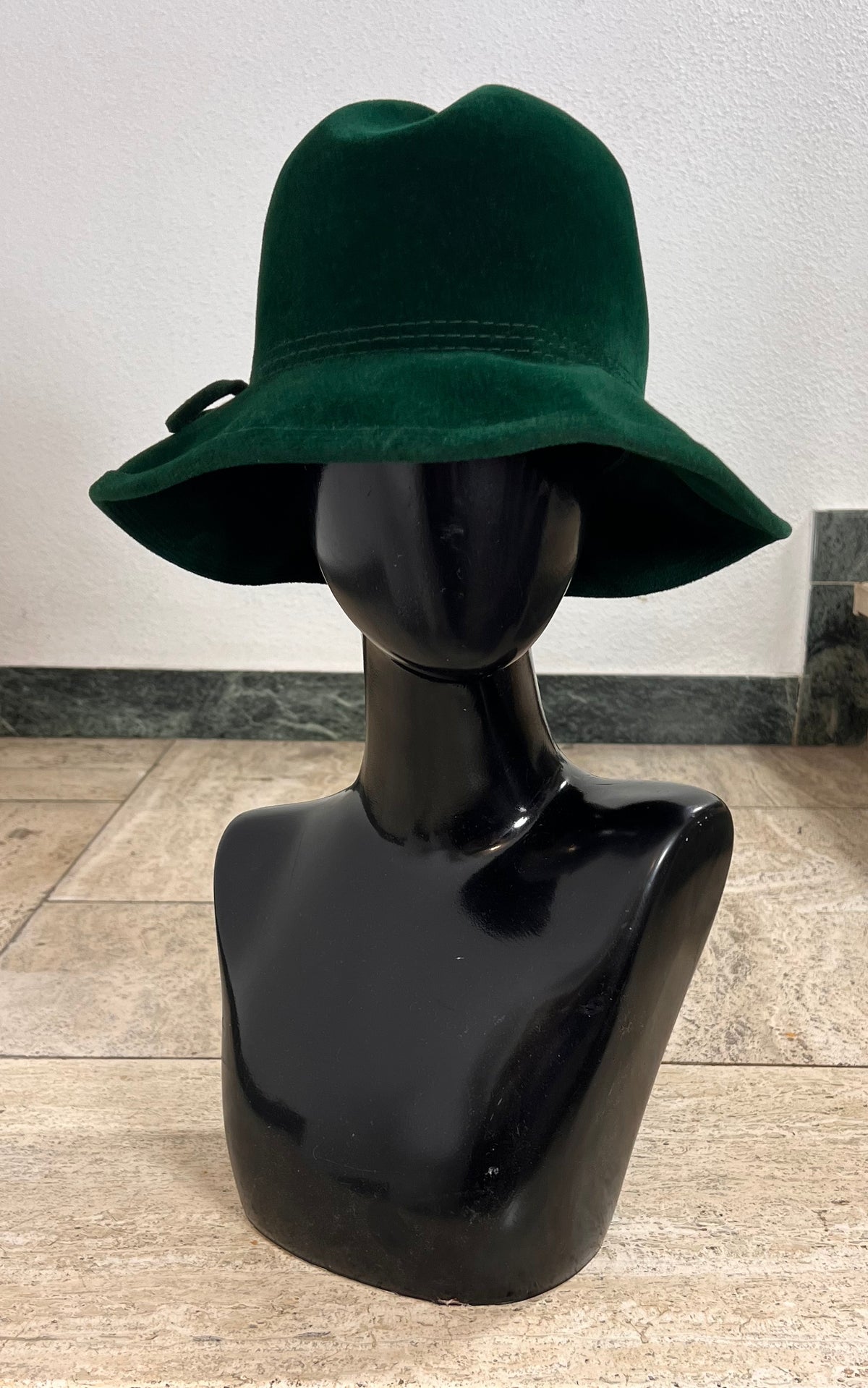Vintage 1970s Felt Floppy Hat Emerald Green