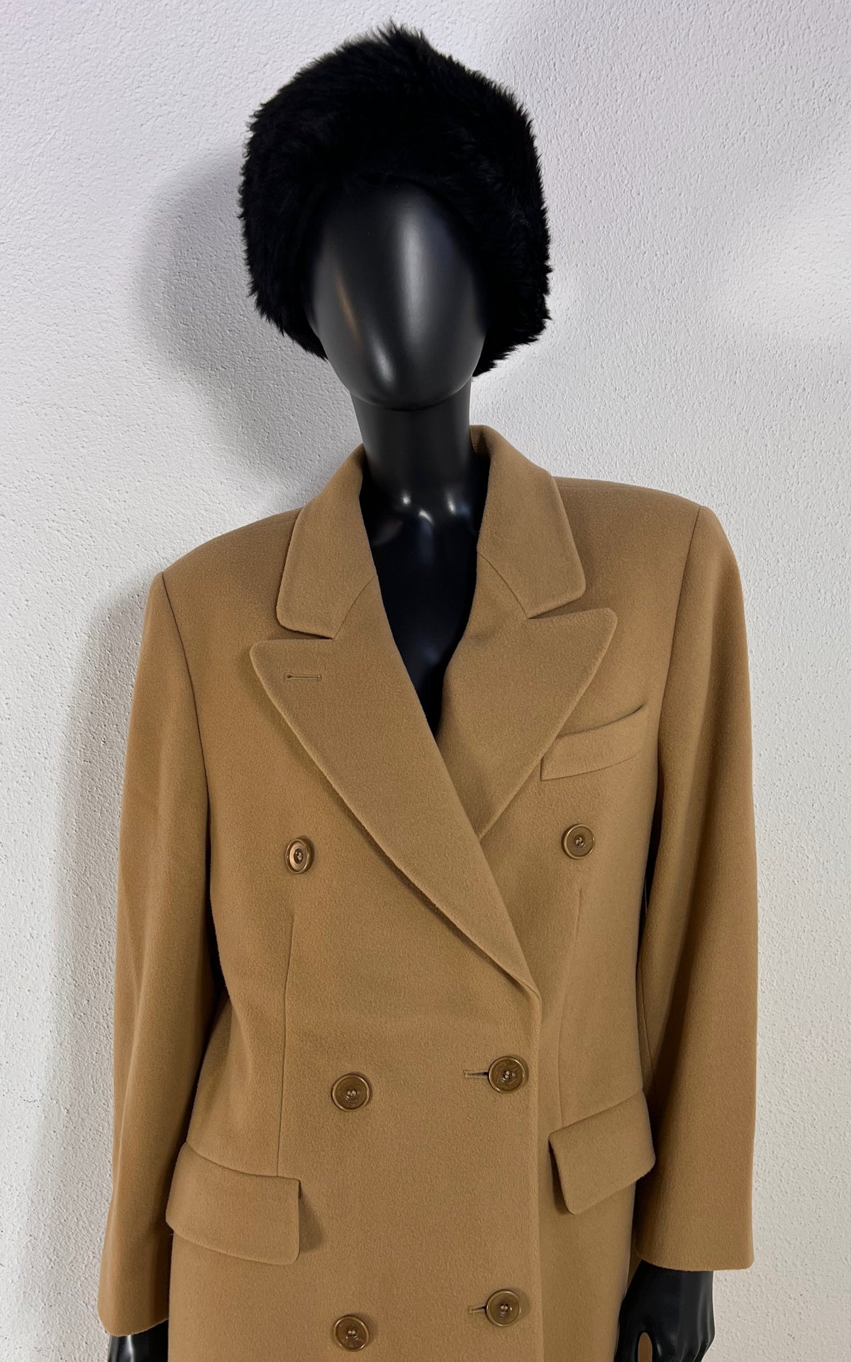 Vintage DAKS Signature Camel Wool & Cashmere Double-Breasted Coat