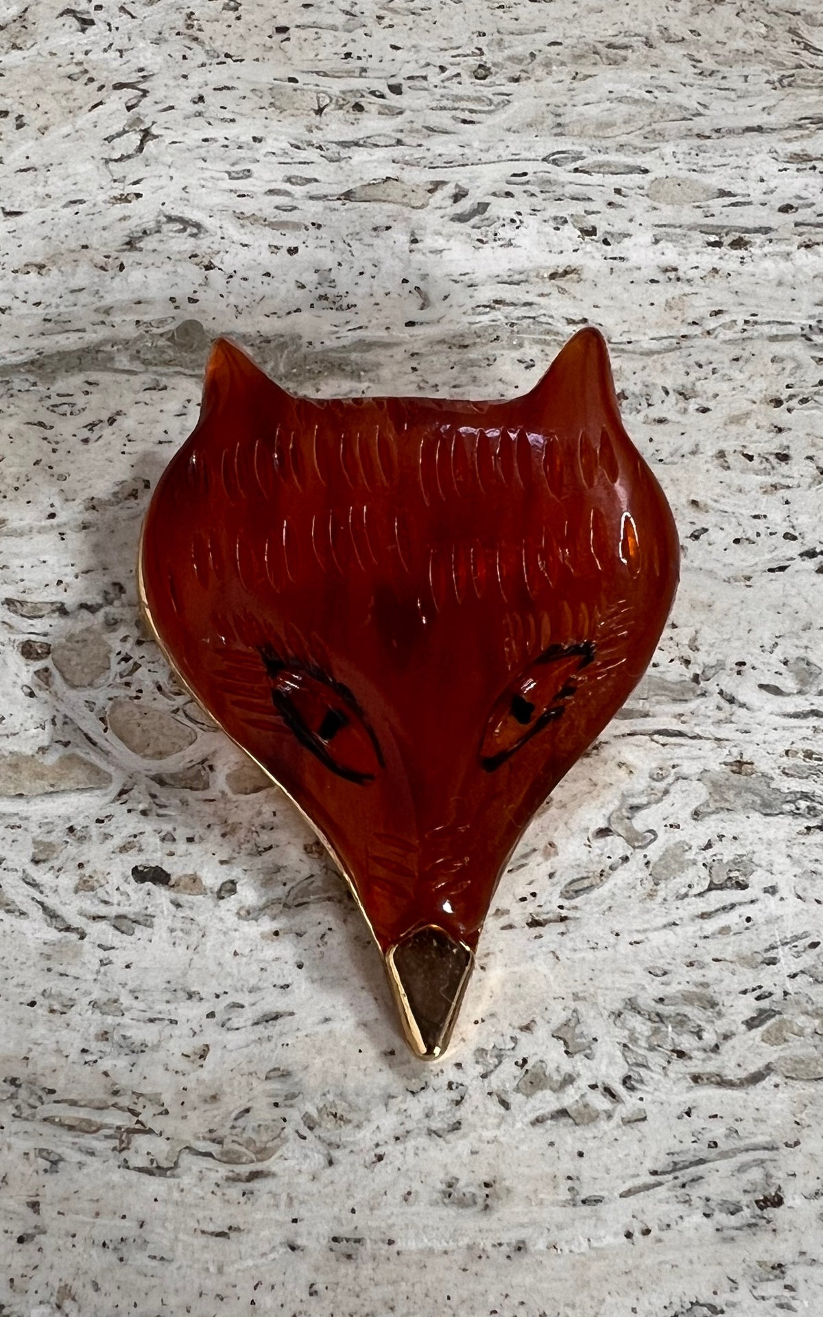 1970s Jutta Reissig Fox Brooch – Amber Brown & Gold Tone