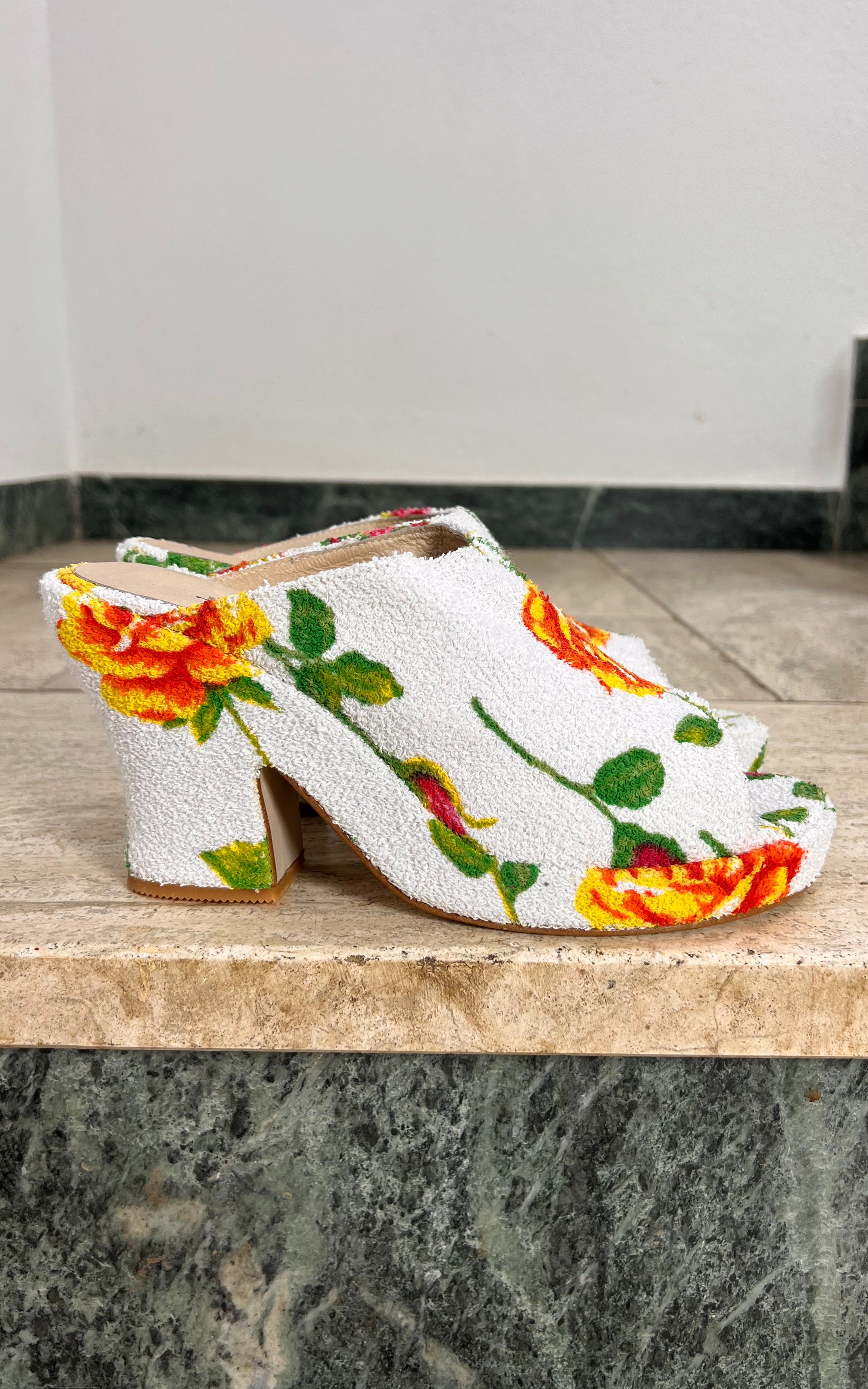 Vintage 90s Red or Dead Floral Mules 40