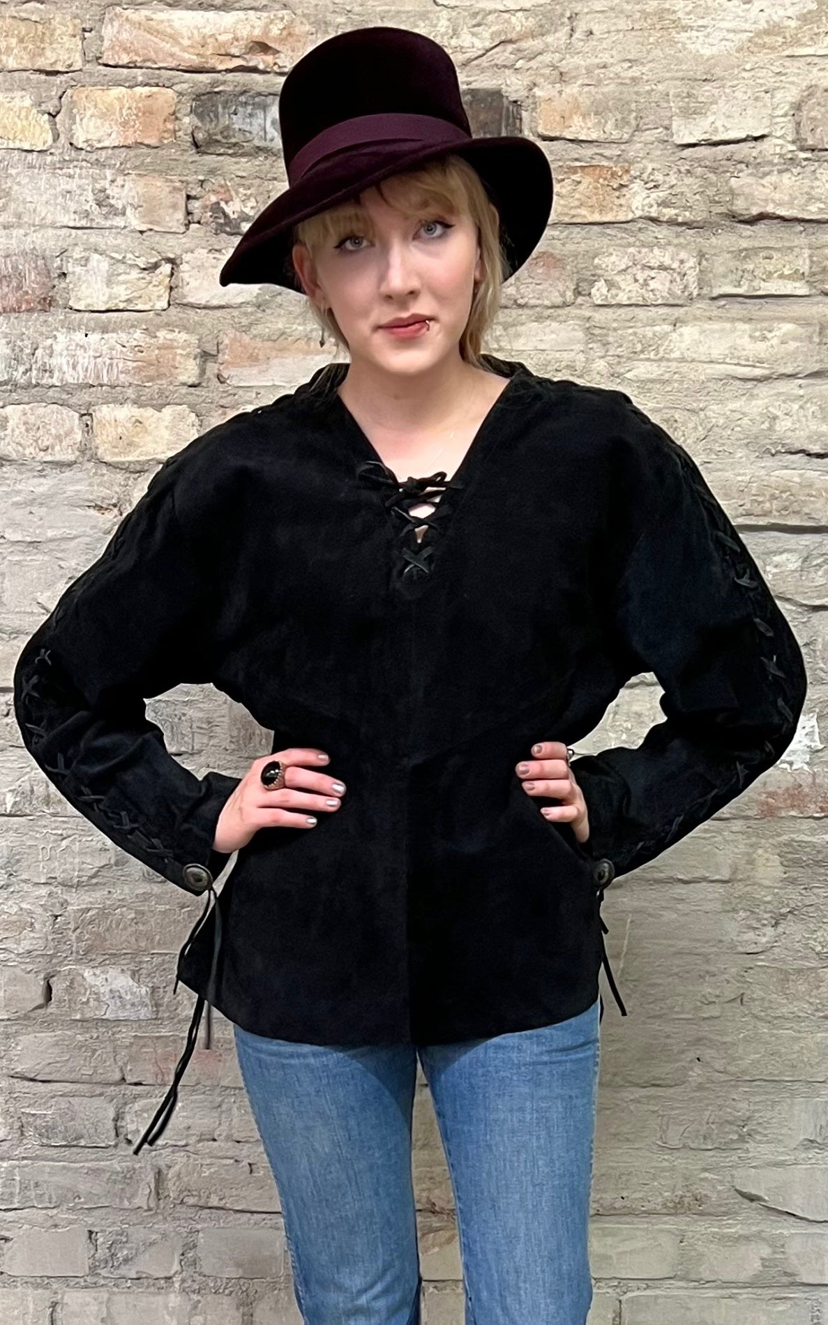 Camicia vintage in pelle scamosciata