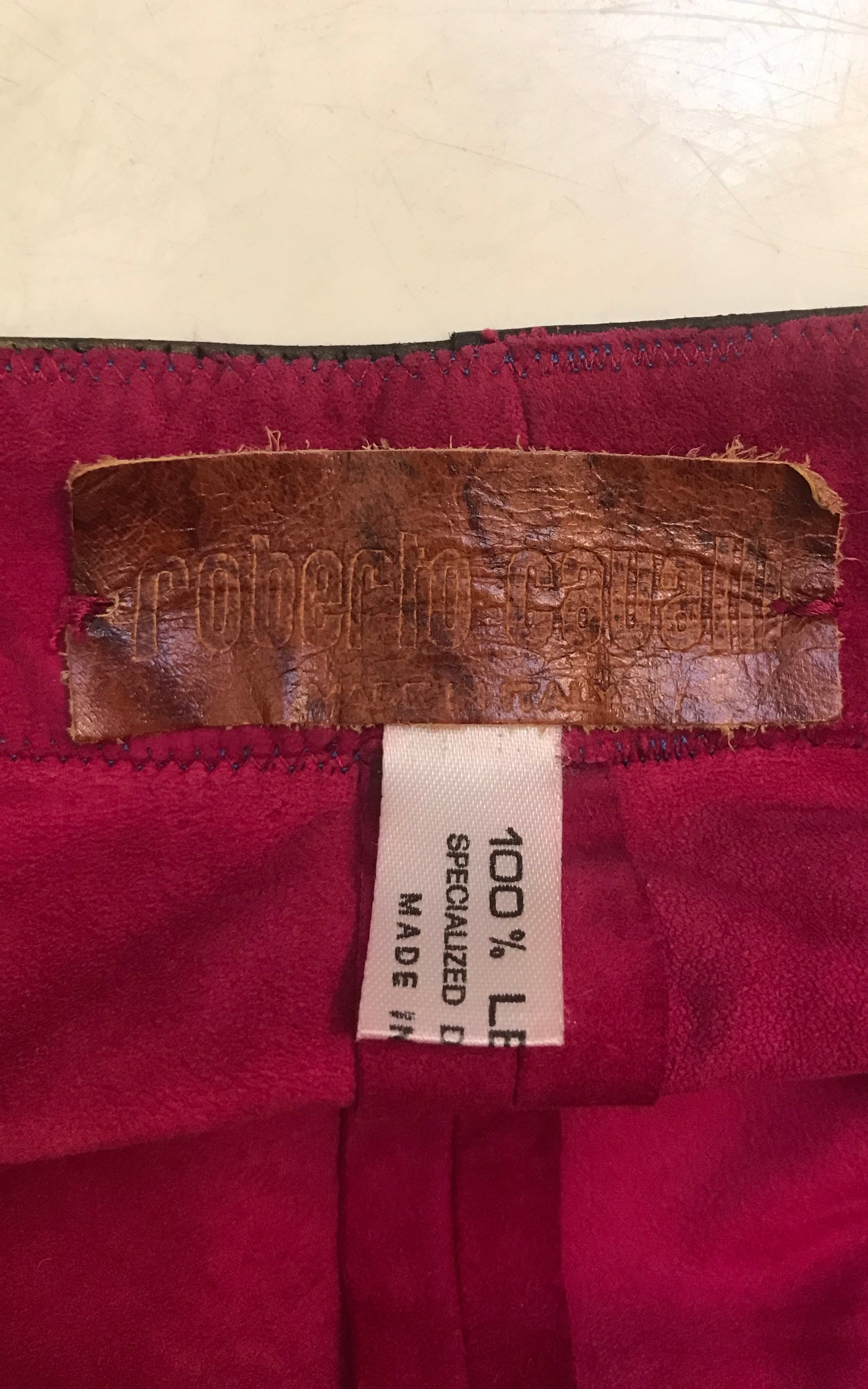 Pantaloni in pelle scamosciata Roberto Cavalli vintage anni '70