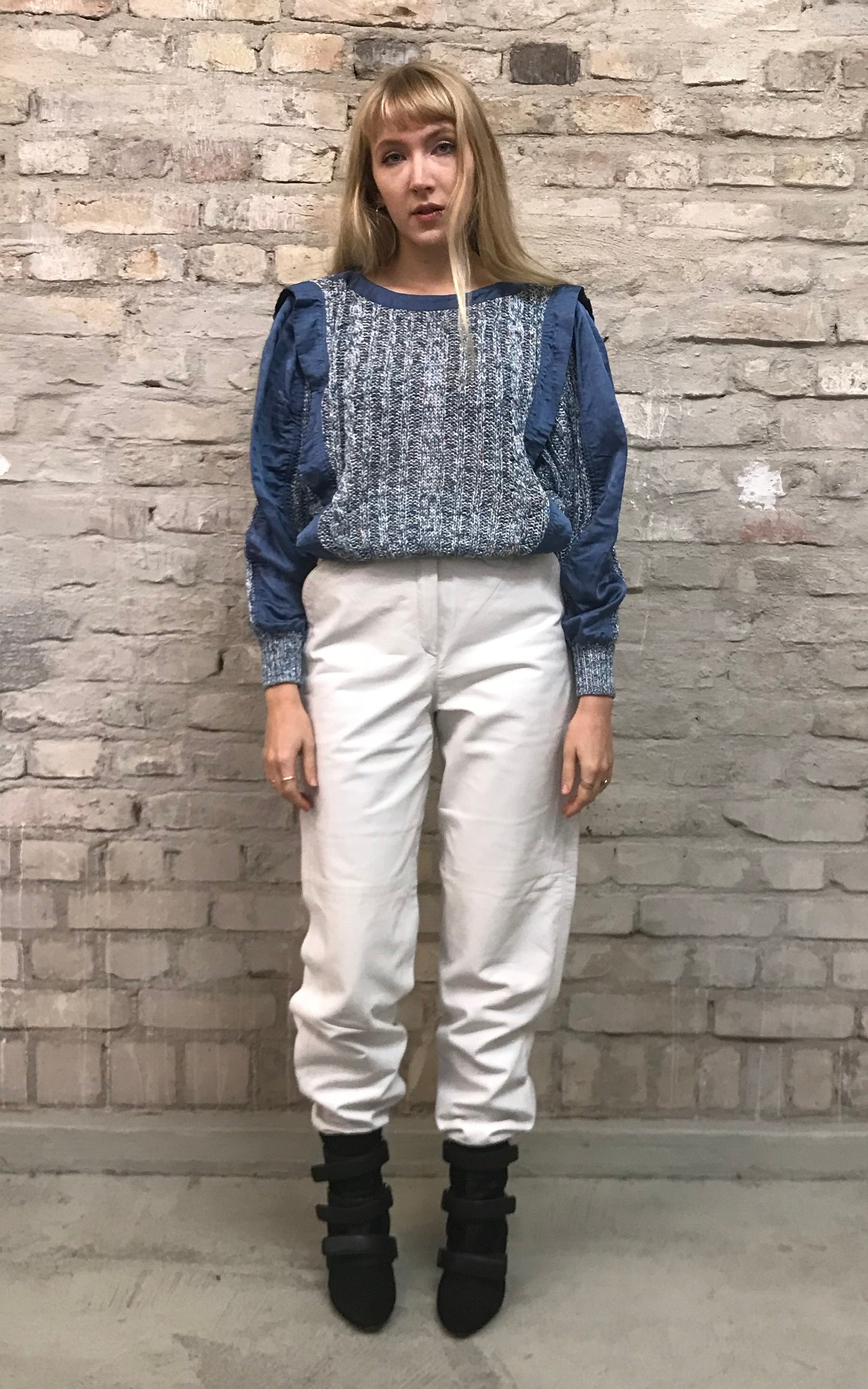 Pantaloni in pelle vintage a vita alta